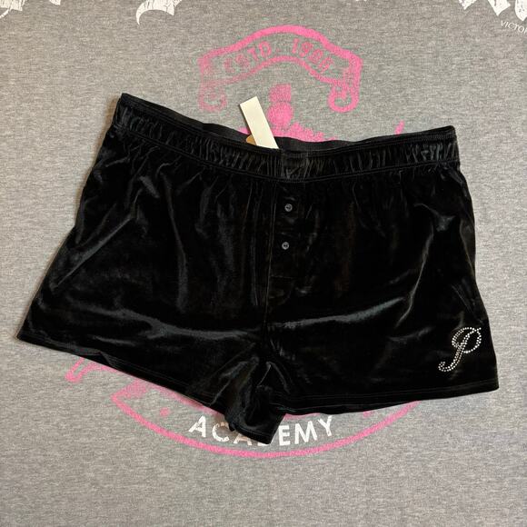 PINK Victoria's Secret Pants - Victoria’s Secret PINK Rhinestone Bling Black Velvet Velour Booty Shorts - M